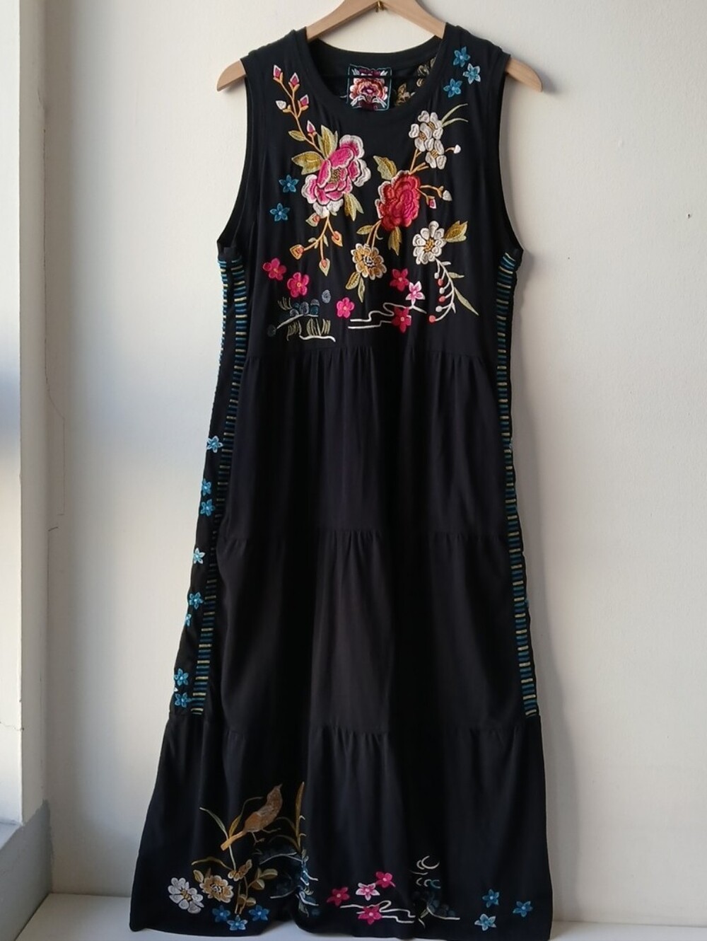 Johnny Was Celina Tiered Maxi Tank Dress Black Women's XL